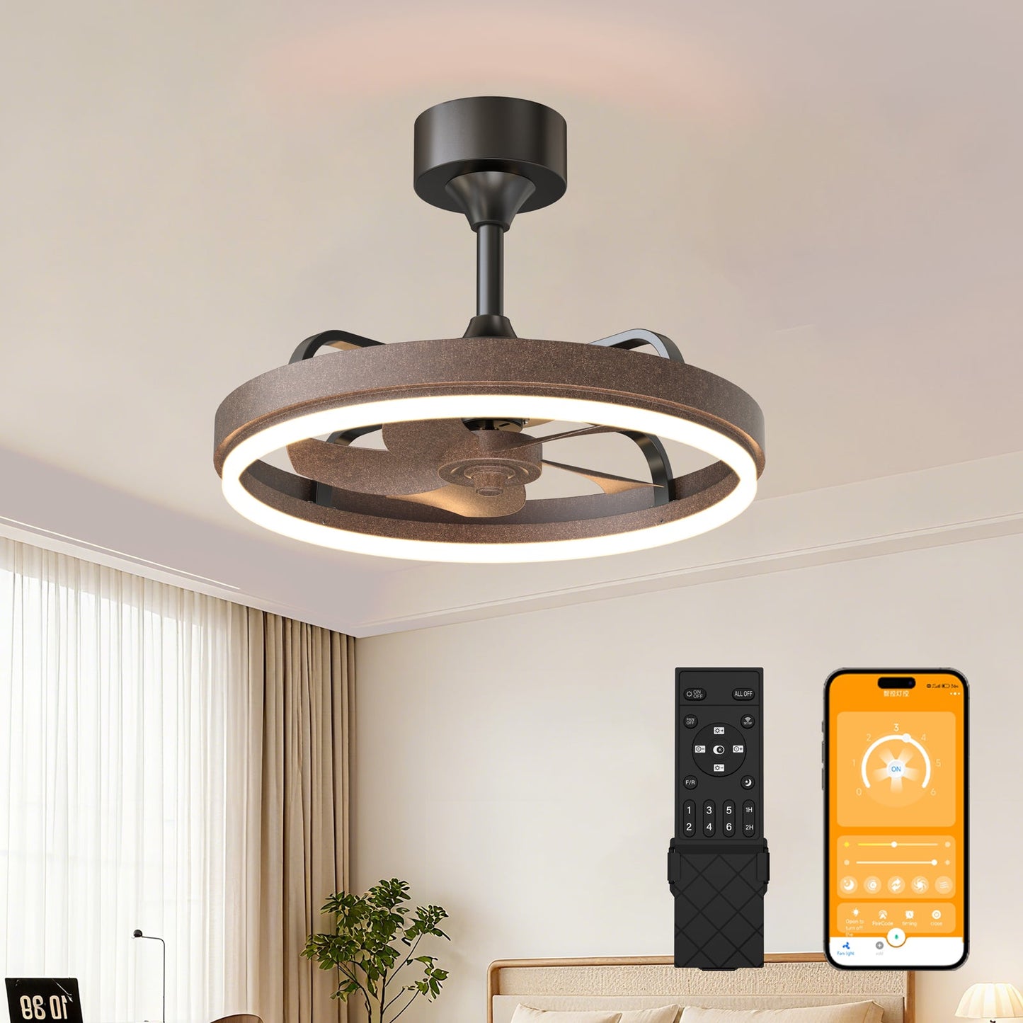 20.5" Rustic LED Ceiling Fan with Remote & APP Control