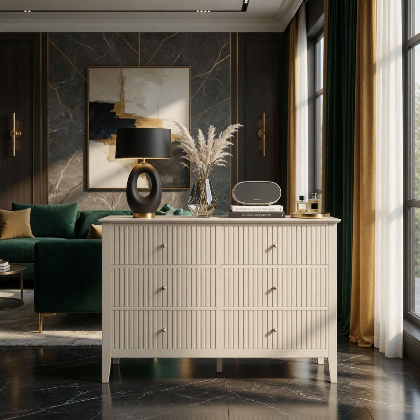 Modern 6 Drawer Fluted Dresser