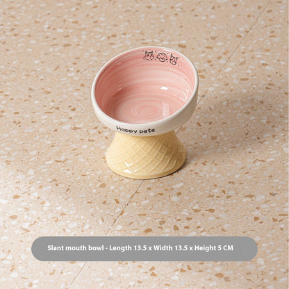 Ceramic High Foot Cat Bowl Neck Protection Not Easy To Knock Over Snack Dish Drinking Water