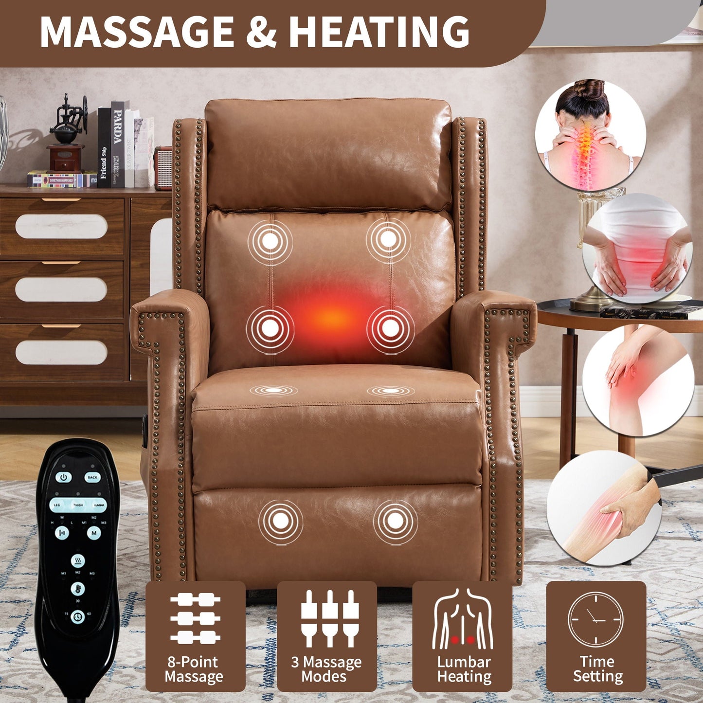 Manual Recliner Chair  With Heavy Duty Motion Mechanism, 8 Vibrating Nodes And 3 Massage Modes For Living Room