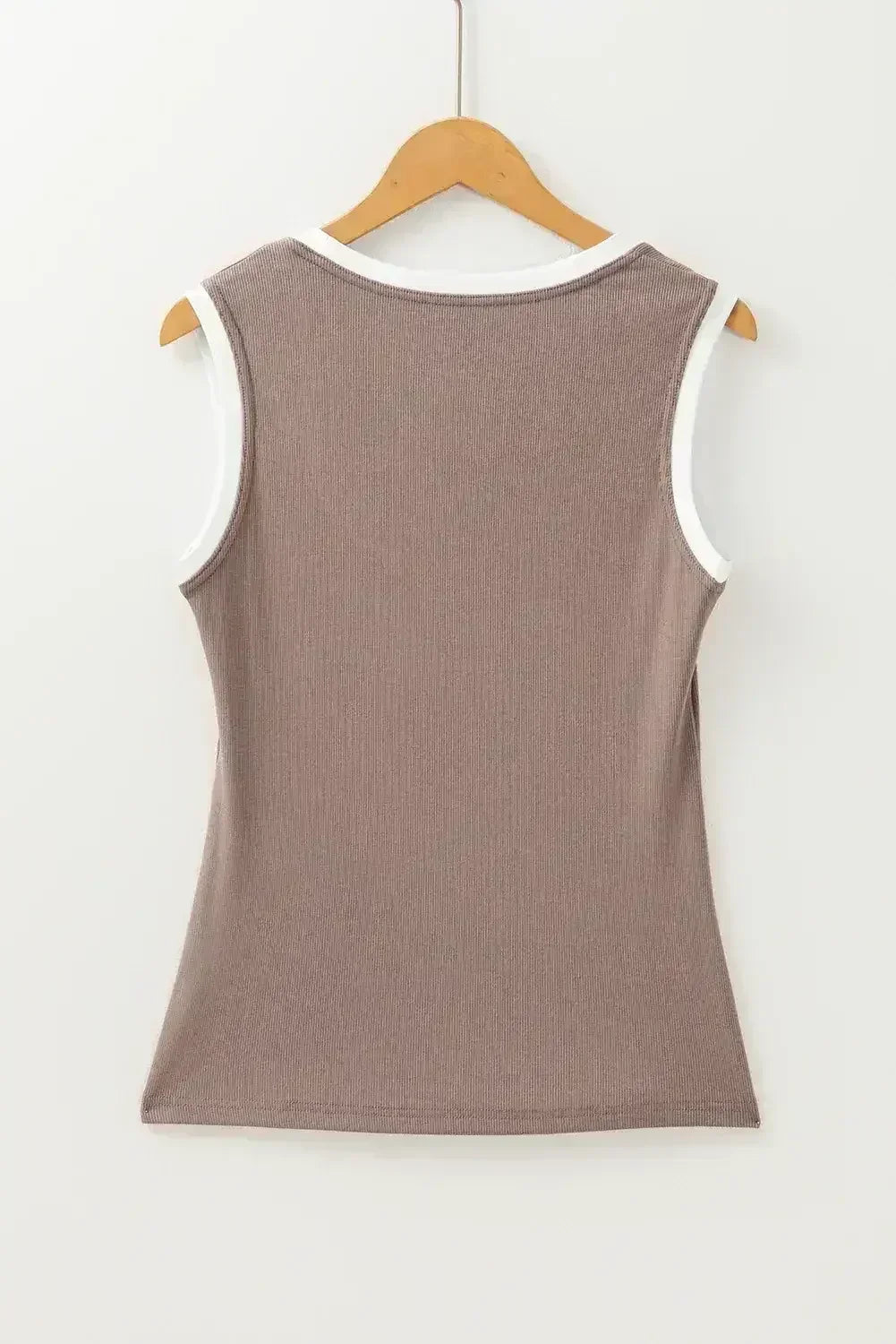 Smoke Gray Ribbed Knit Contrast Neck Slim Fit Tank Top | Femstylo