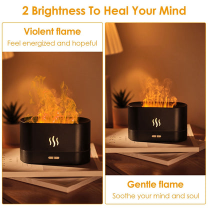 3D Flame Air Humidifier Essential Oil Ultrasonic Aroma Diffuser Bedroom Mist Home Spa Yoga Office Relax 2 Brightness with No Water Auto off Protection