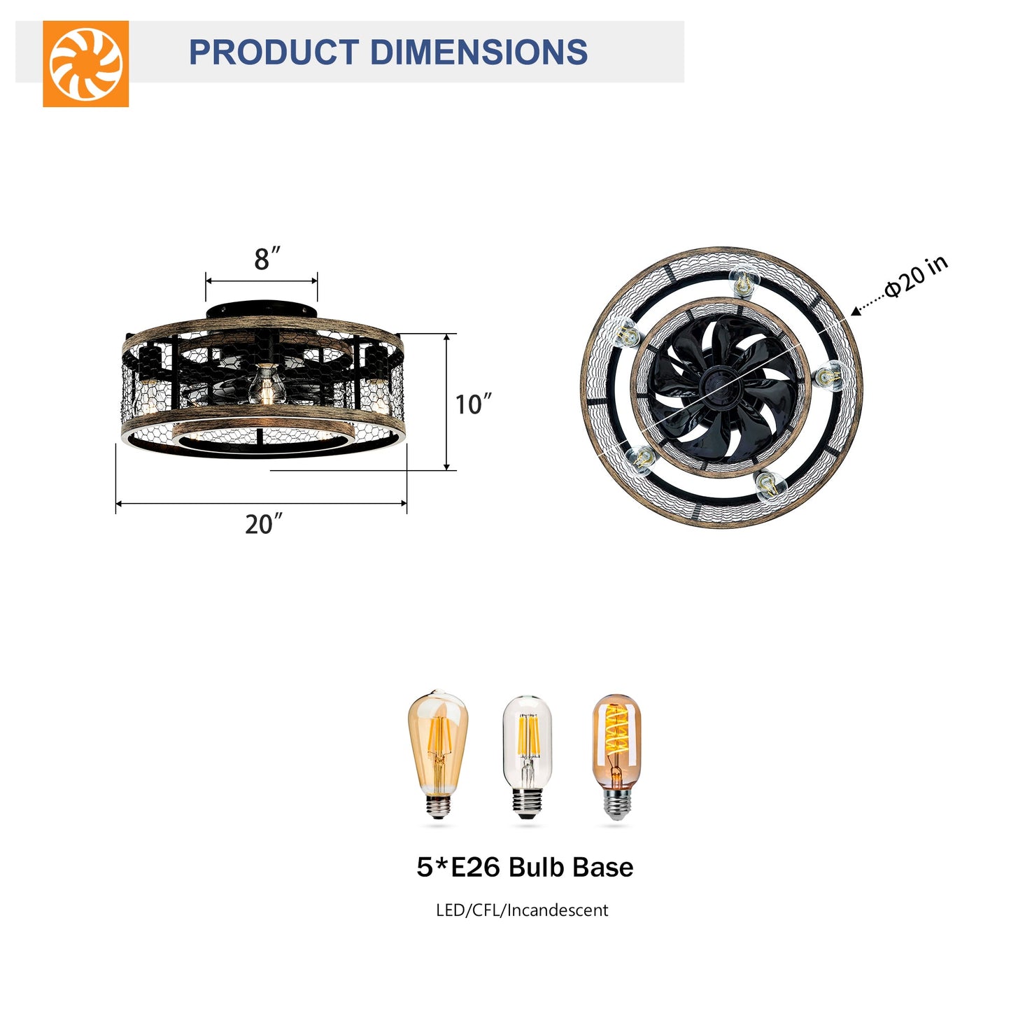 20'' Cage Ceiling Fan With Remote Control