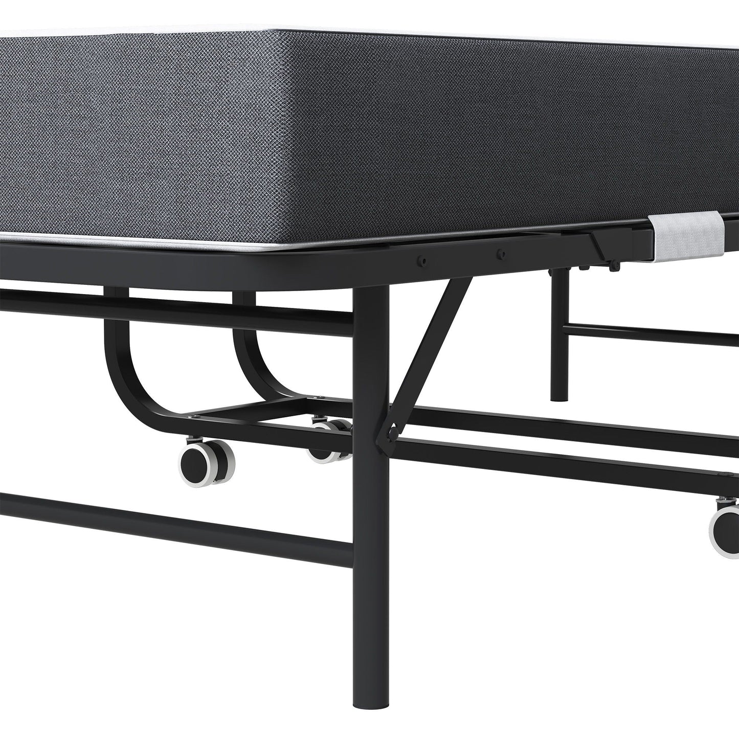 Twin Wide Folding Bed For Tall People, Extra Long & Wide Rollaway With Memory Foam, Heavy-Duty - Black