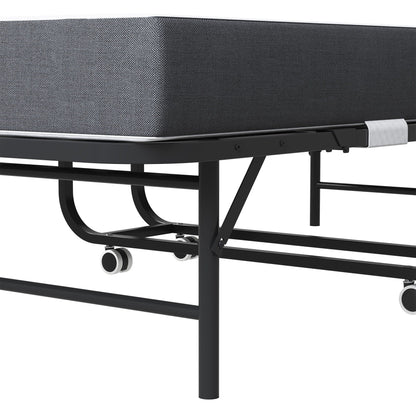 Twin Wide Folding Bed For Tall People, Extra Long & Wide Rollaway With Memory Foam, Heavy-Duty - Black