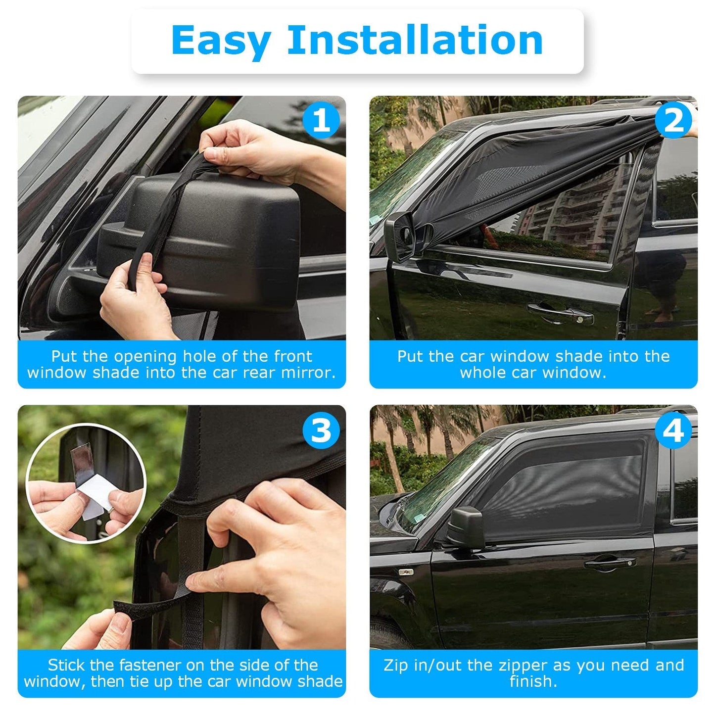 2Pcs Car Front Window Shades Stretchy Car Side Window ScreenÊMesh Window CoverÊfor Car Heat Shading UV Privacy Protection