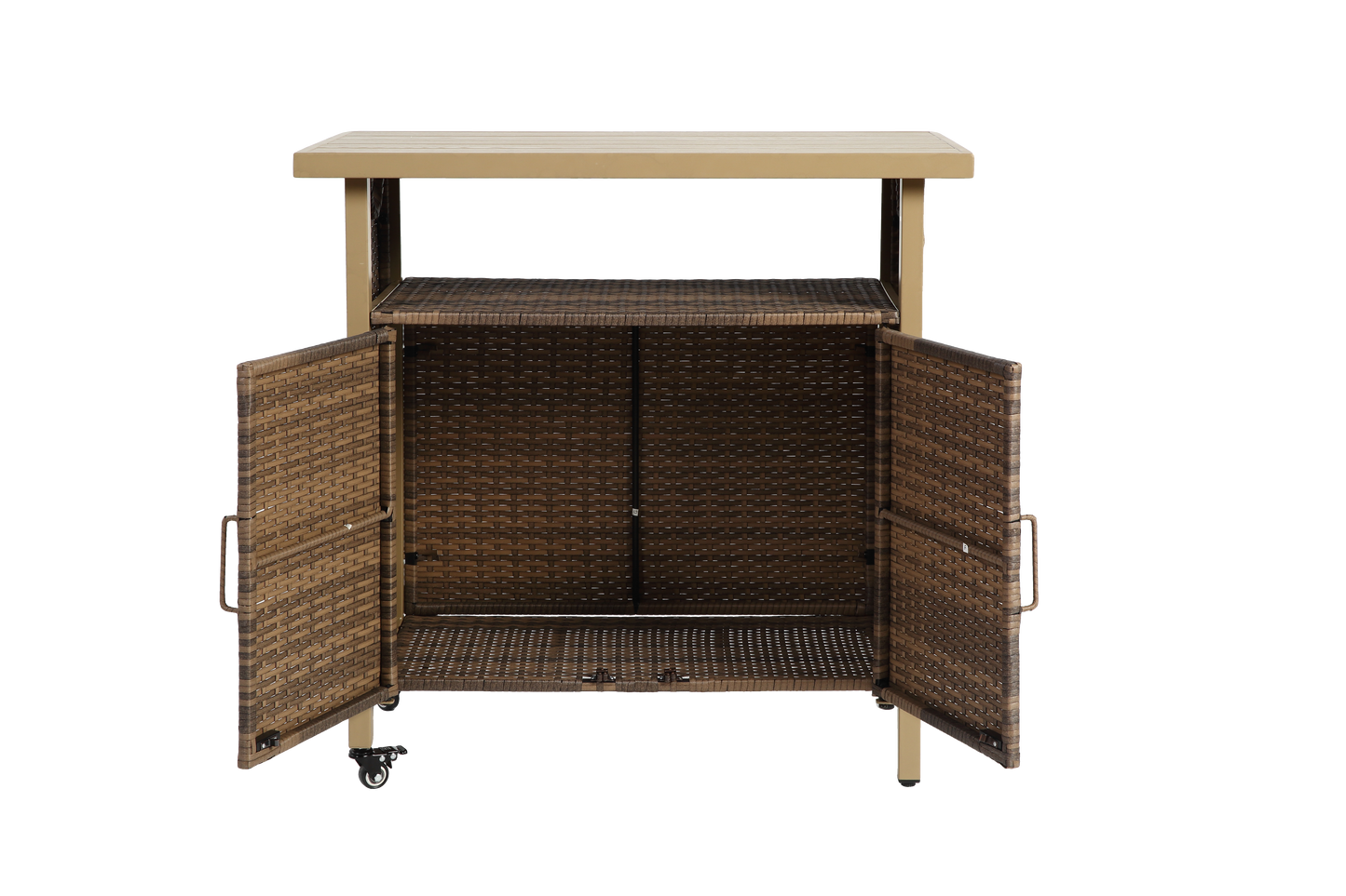 Outdoor Wicker Bar Cart with Wheels