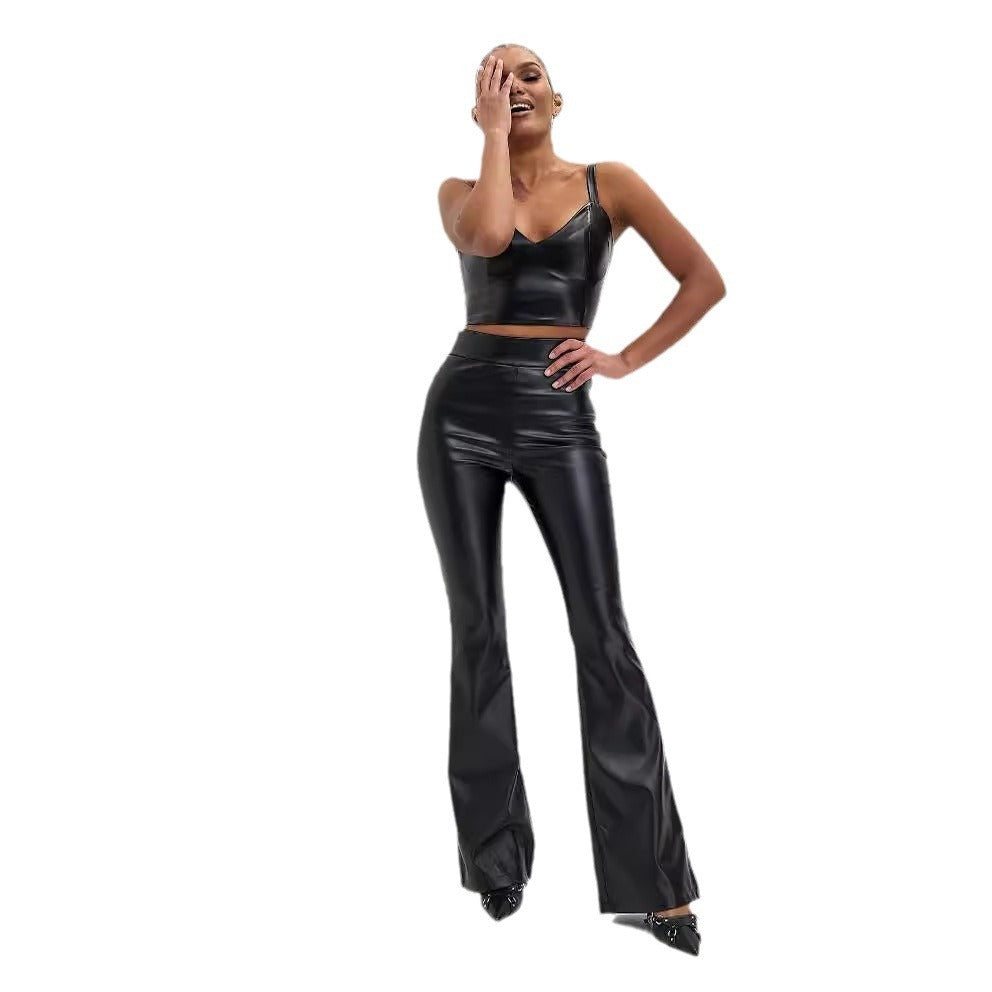 New sexy Red leather Flared Pants Women