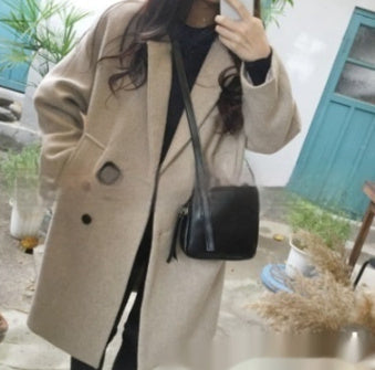 Womens MidLength KoreanStyle DoubleBreasted Wool Coat