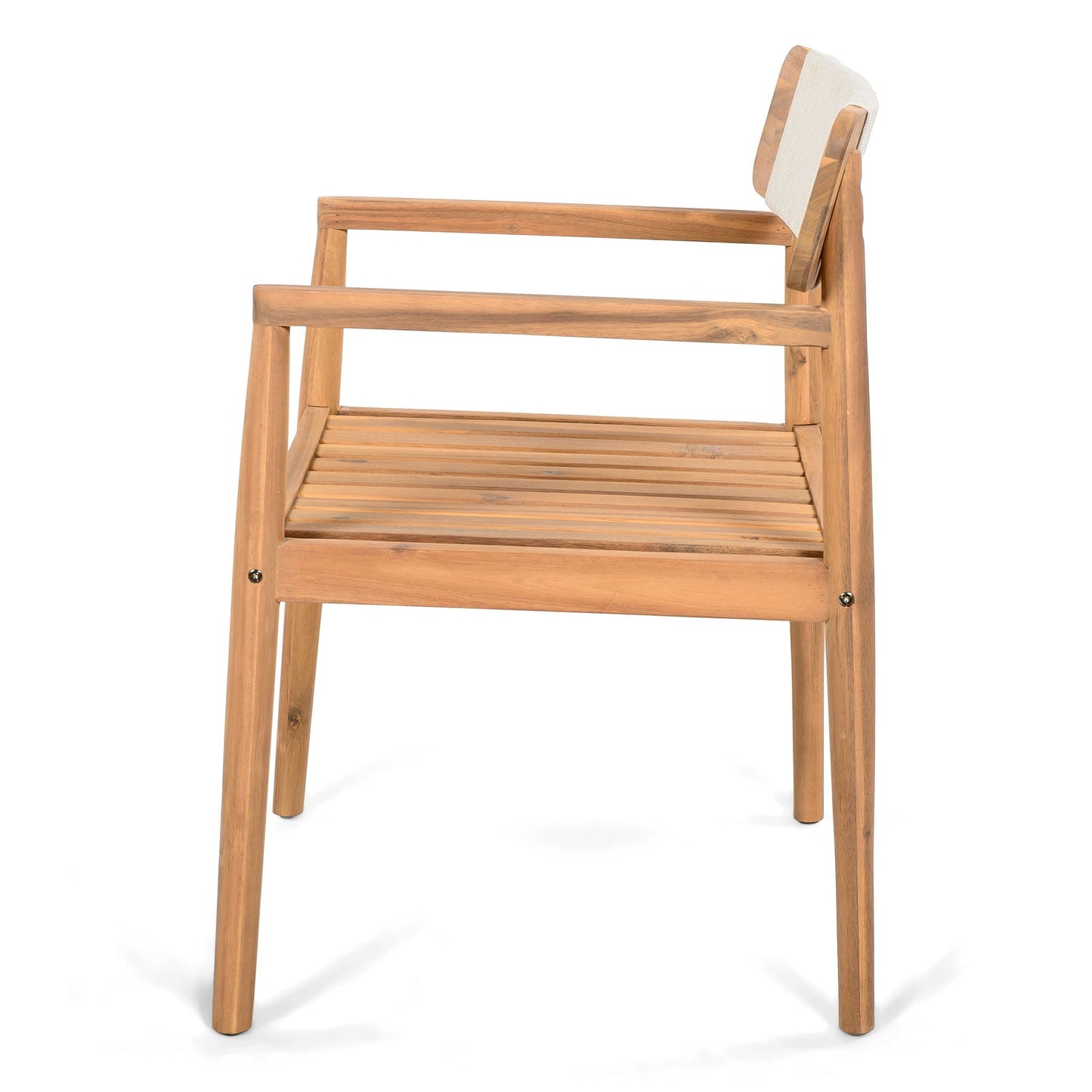 Creative Braided Acacia Wood Outdoor Dining Chairs with Armrests (Set of 2) - Teak / White