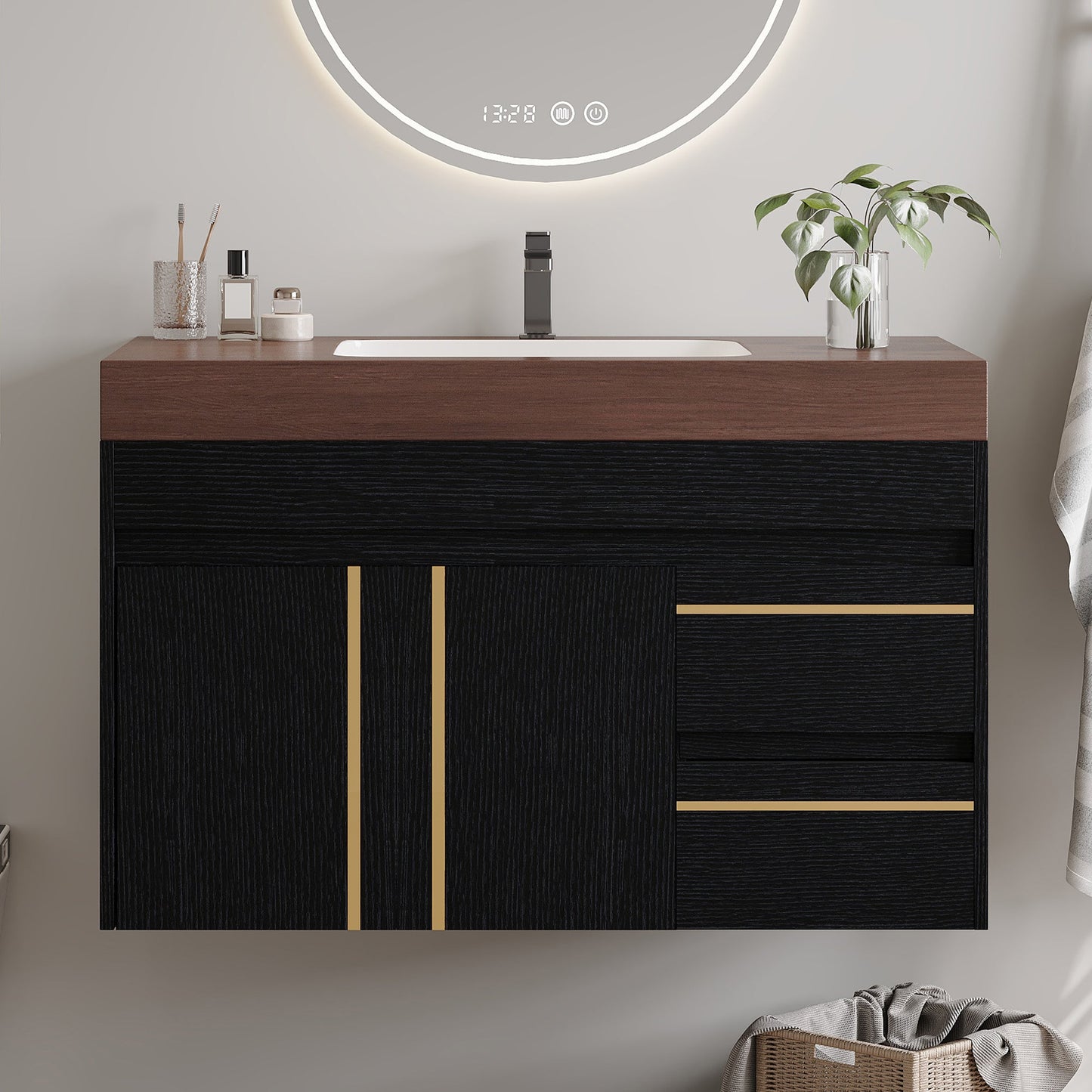 36" Floating Bathroom Vanity with Ceramic Sink and Faux Marble Top