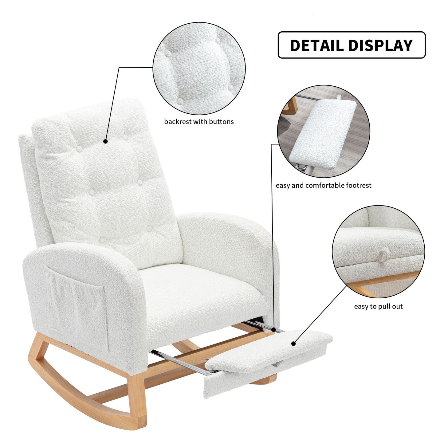Accent Rocking Chair With Footrest, High Back