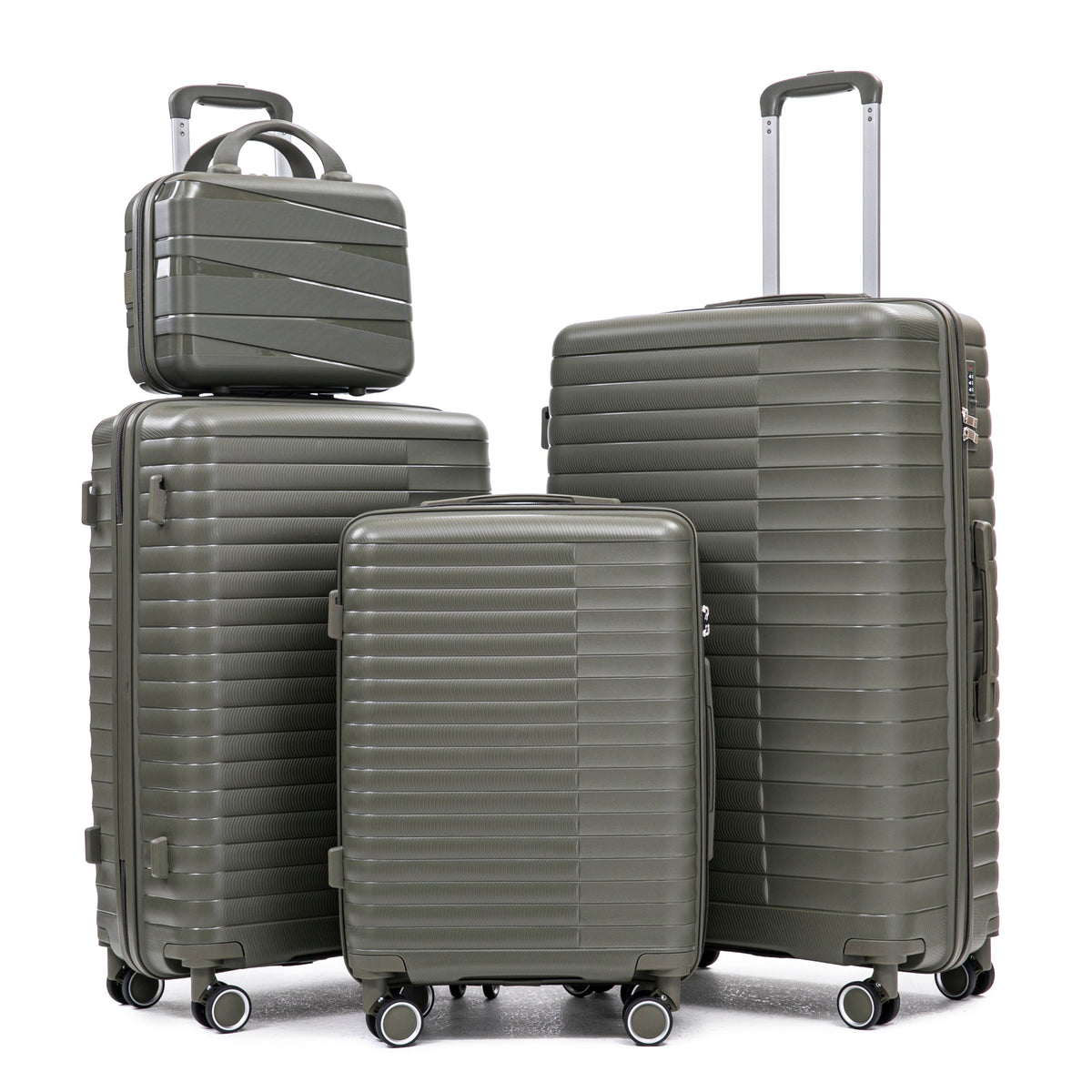 4 Piece Set Spinner Wheel Luggage with Cosmetic Case in Green