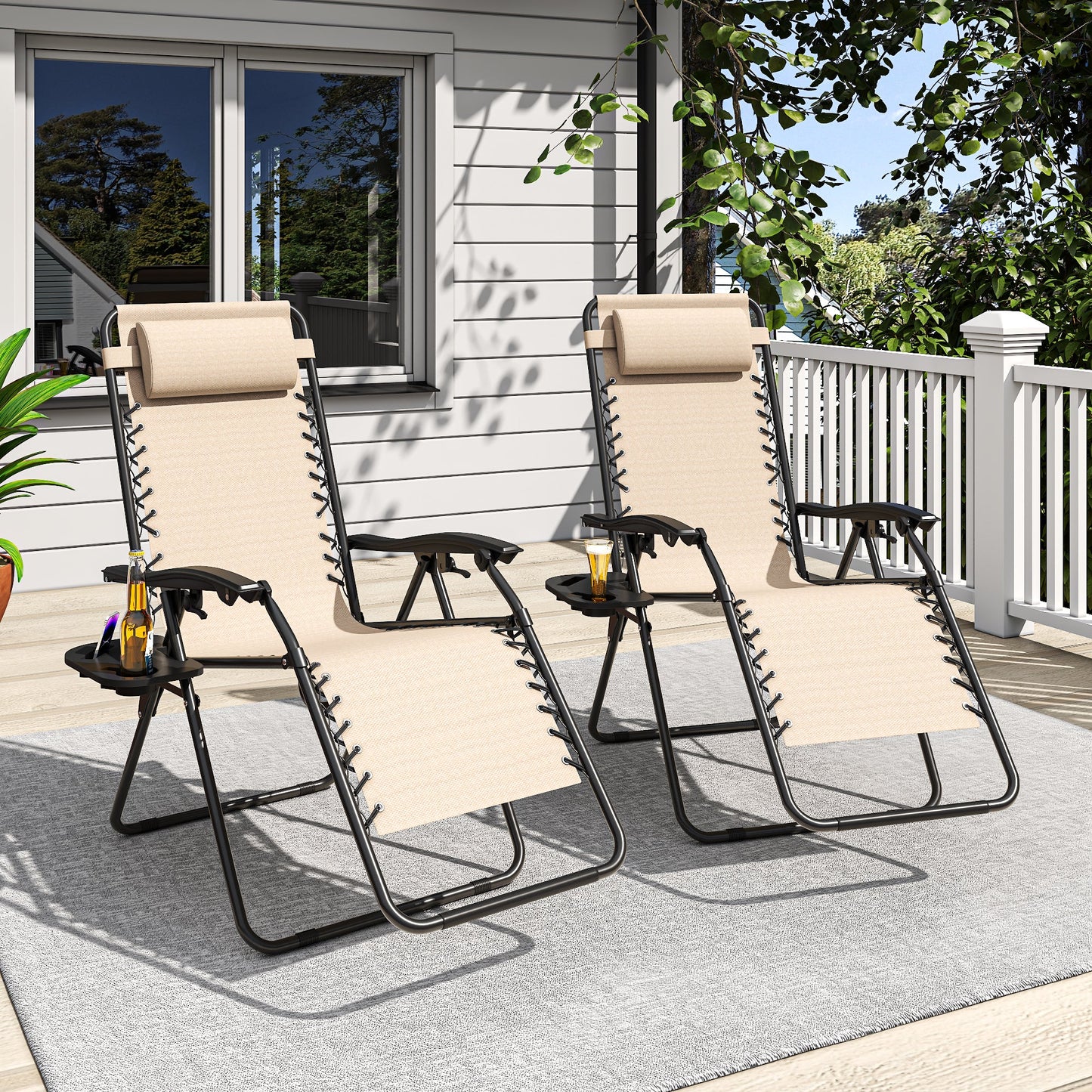 Zero Gravity Folding Lounge Chair with Headrest & Removable Tray