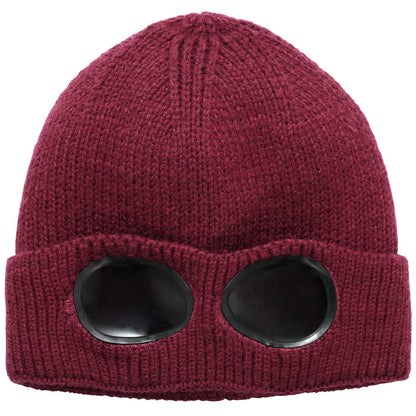 Unisex Knit Beanie Hat with Goggle Chunky Winter Warm Hat Skull Cap 4 Colors