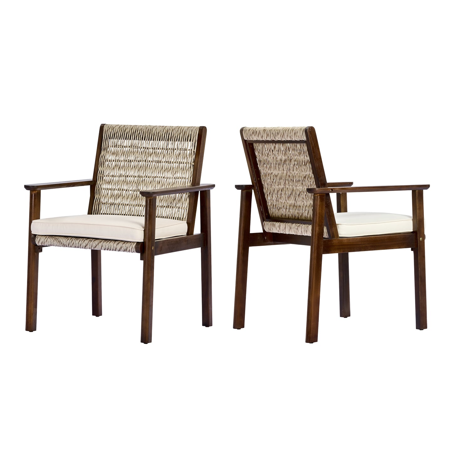 Outdoor Dining Chair Set with Acacia Wood & Wicker Rattan