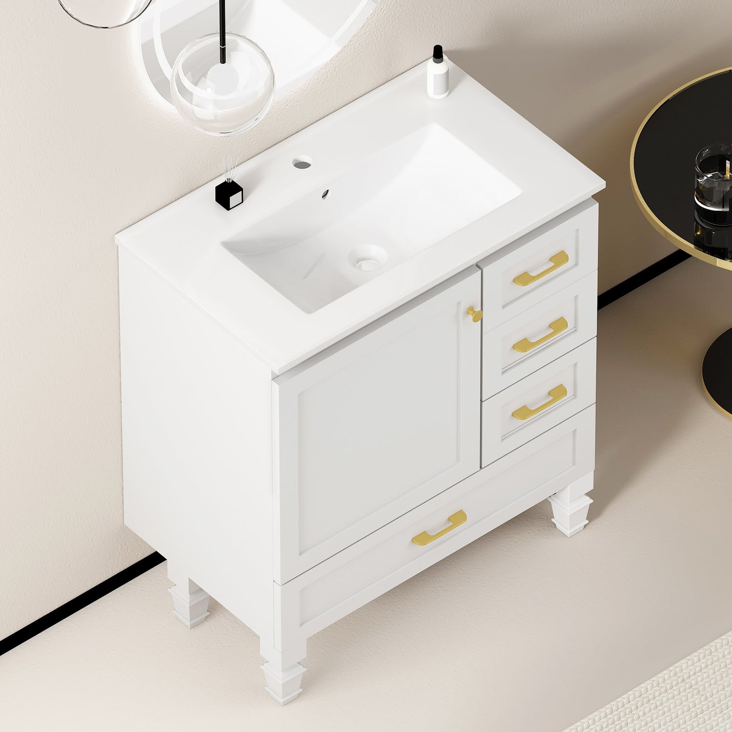 30" White Bathroom Vanity with Abundant Storage