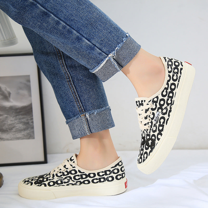 Low Cut Men And Women Letter Couple Canvas Shoes Laces