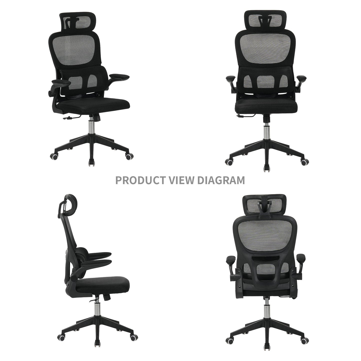 High Back Ergonomic Swivel Rolling Office Chair With Tilt Function, 3D Headrest, Lumbar Support - Black