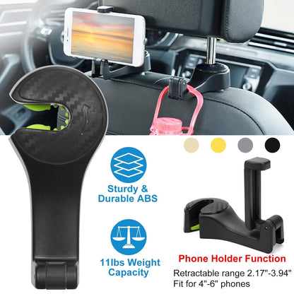 Car Hook Car Seat Back Hook Car Headrest Hook Hanger with Phone Mount Holder Lock Phone Bracket