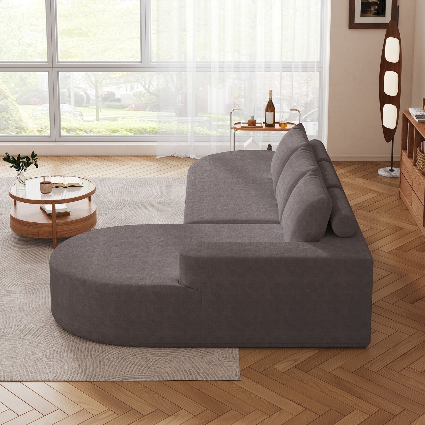 Modern Curved Sofa, L-Shaped Modular Sectional Set With 3 Pillows