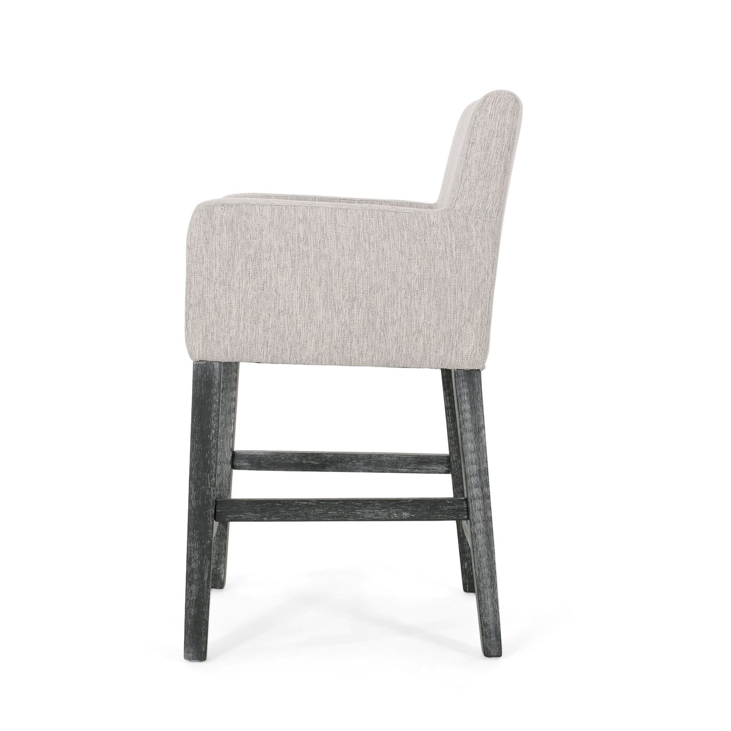Charmed Upholstered Counter Stool with H-Frame Base and Round Arms