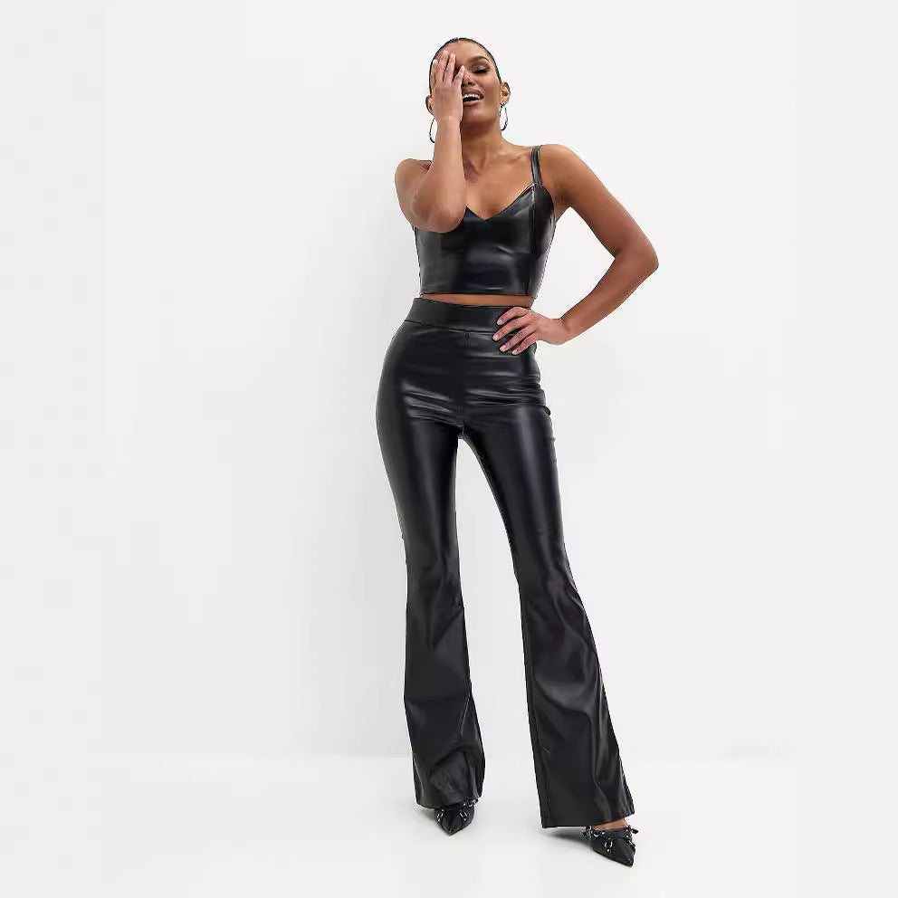 New sexy Red leather Flared Pants Women