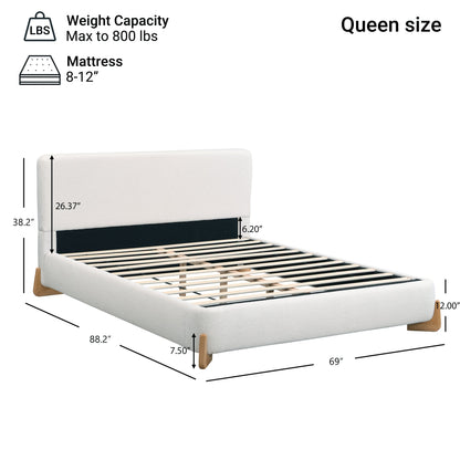 Elegant Boucle Upholstered Bed, Queen Size