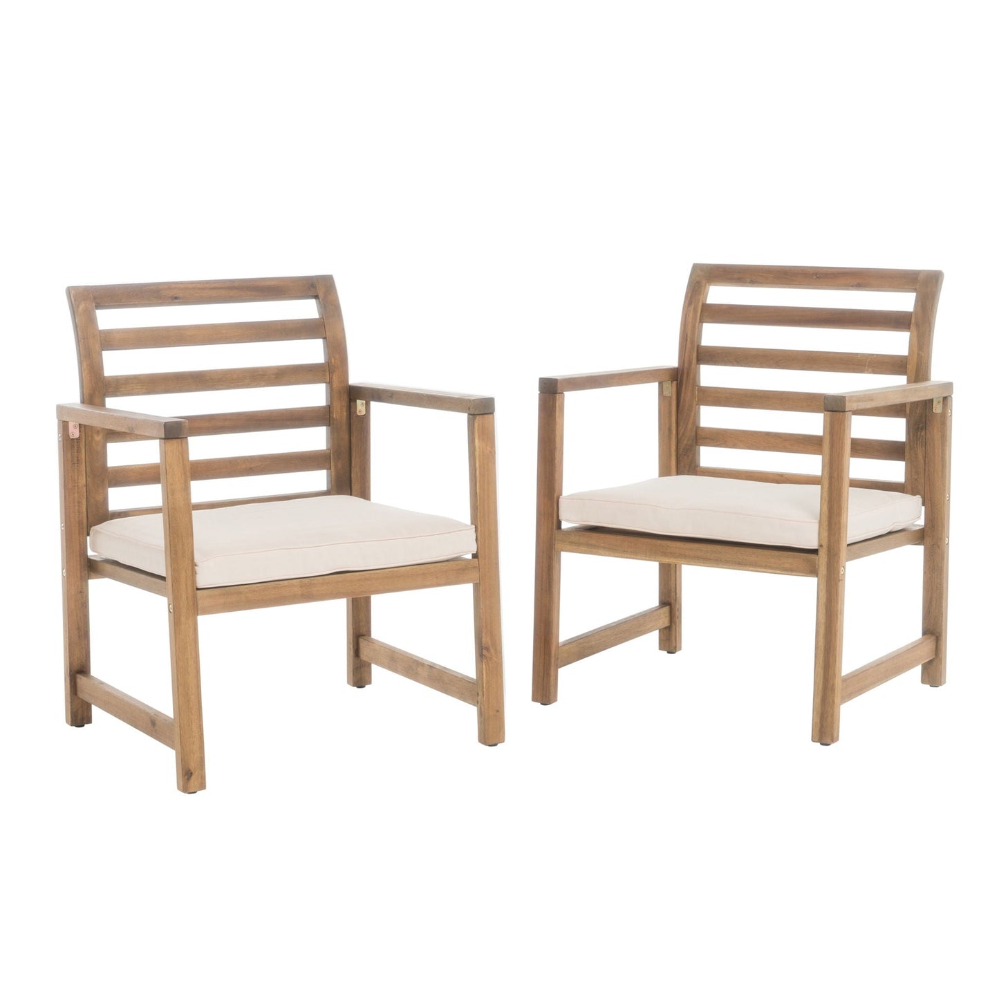 Outdoor Acacia Wood Club Chairs, 2-Piece Set - Natural Stained / White