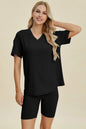 Plus Size Ribbed V-Neck Top & Shorts Set