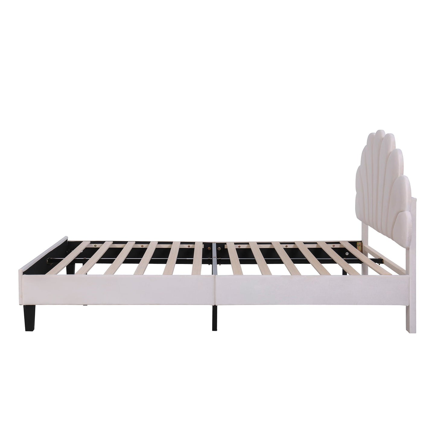 Upholstered Platform Bed With Flower Pattern Headboard
