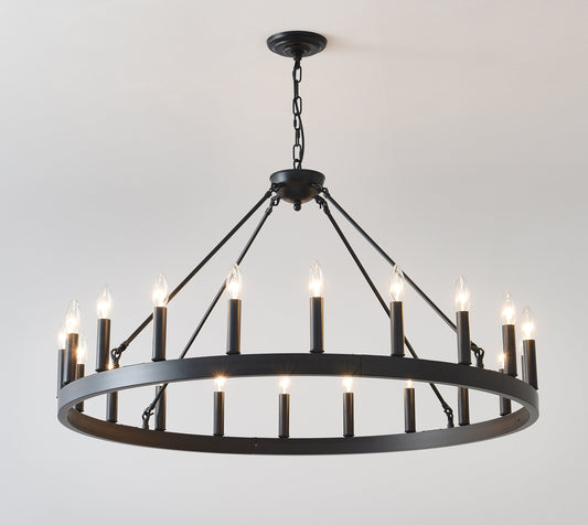 53.15 Inch Matte Black Wagon Wheel Chandelier with 30 Lights