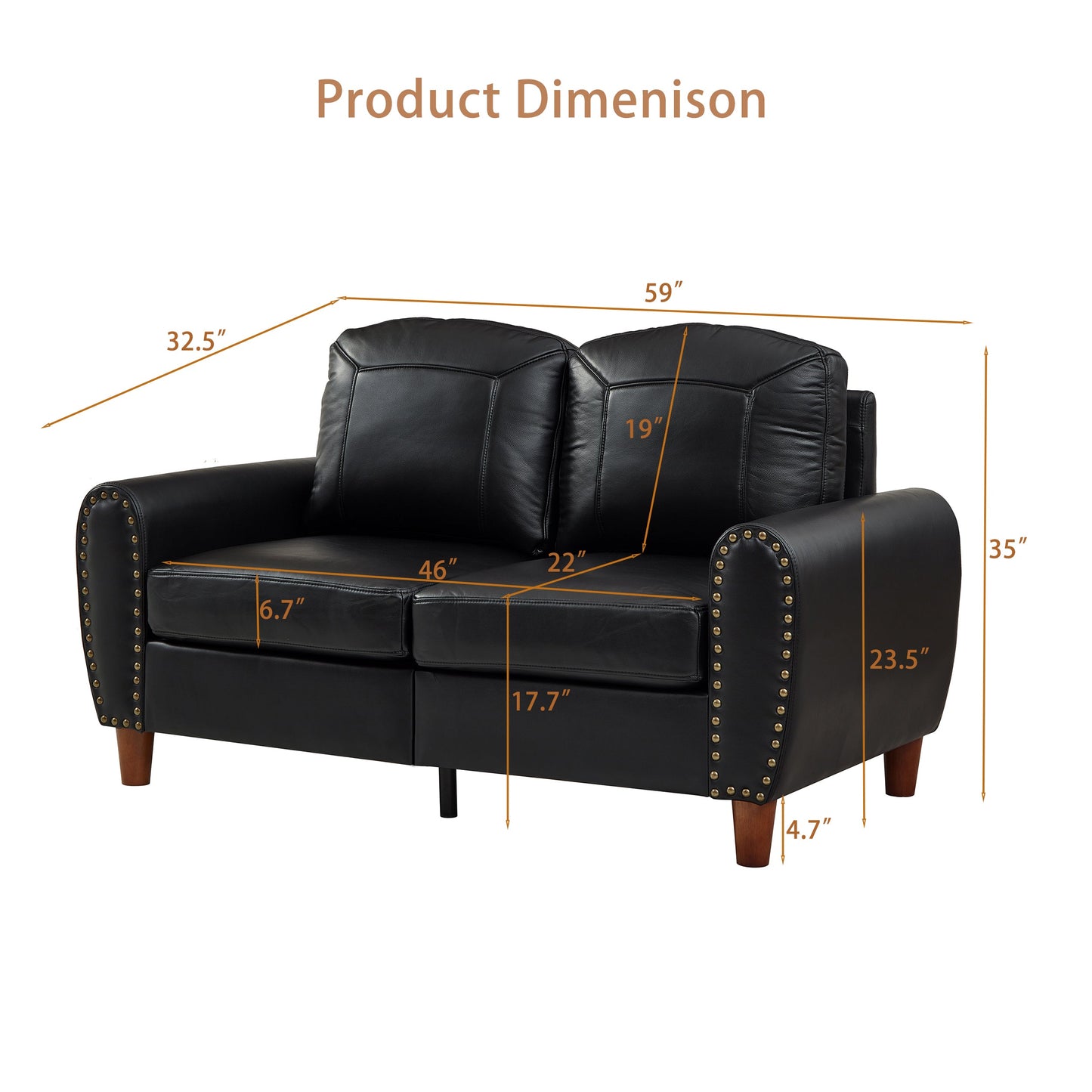 59" Classic Living Room Sofa Loveseat Faux Leather Couch