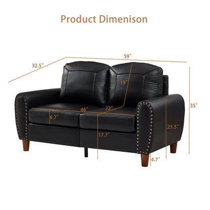 59" Classic Living Room Sofa Loveseat Faux Leather Couch