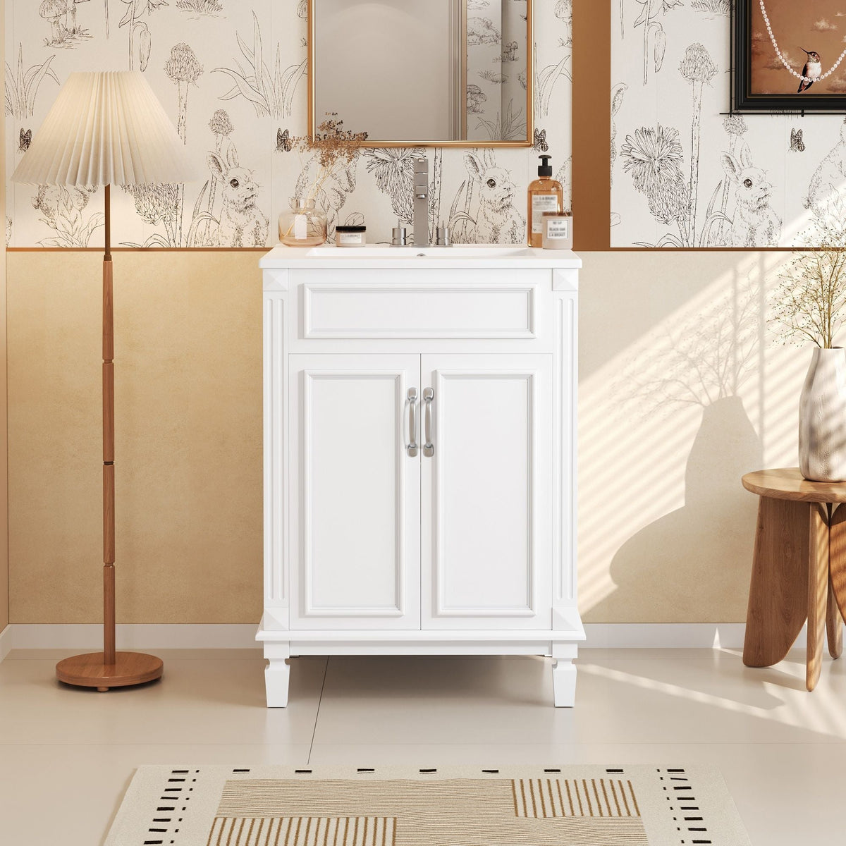 Bathroom Vanity With Top Sink, Cabinet With 2 Soft Closing Doors