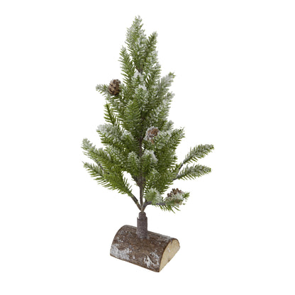 Set of 2, 13.5" Christmas PVC Tree On Wood Base With Snow