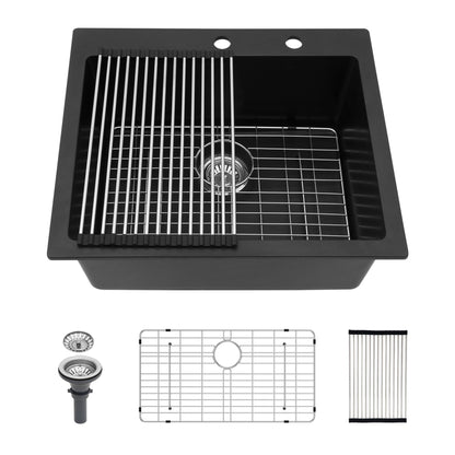 Quartz Kitchen Sink, Granite Composite, Drop In Sink With Durable Design