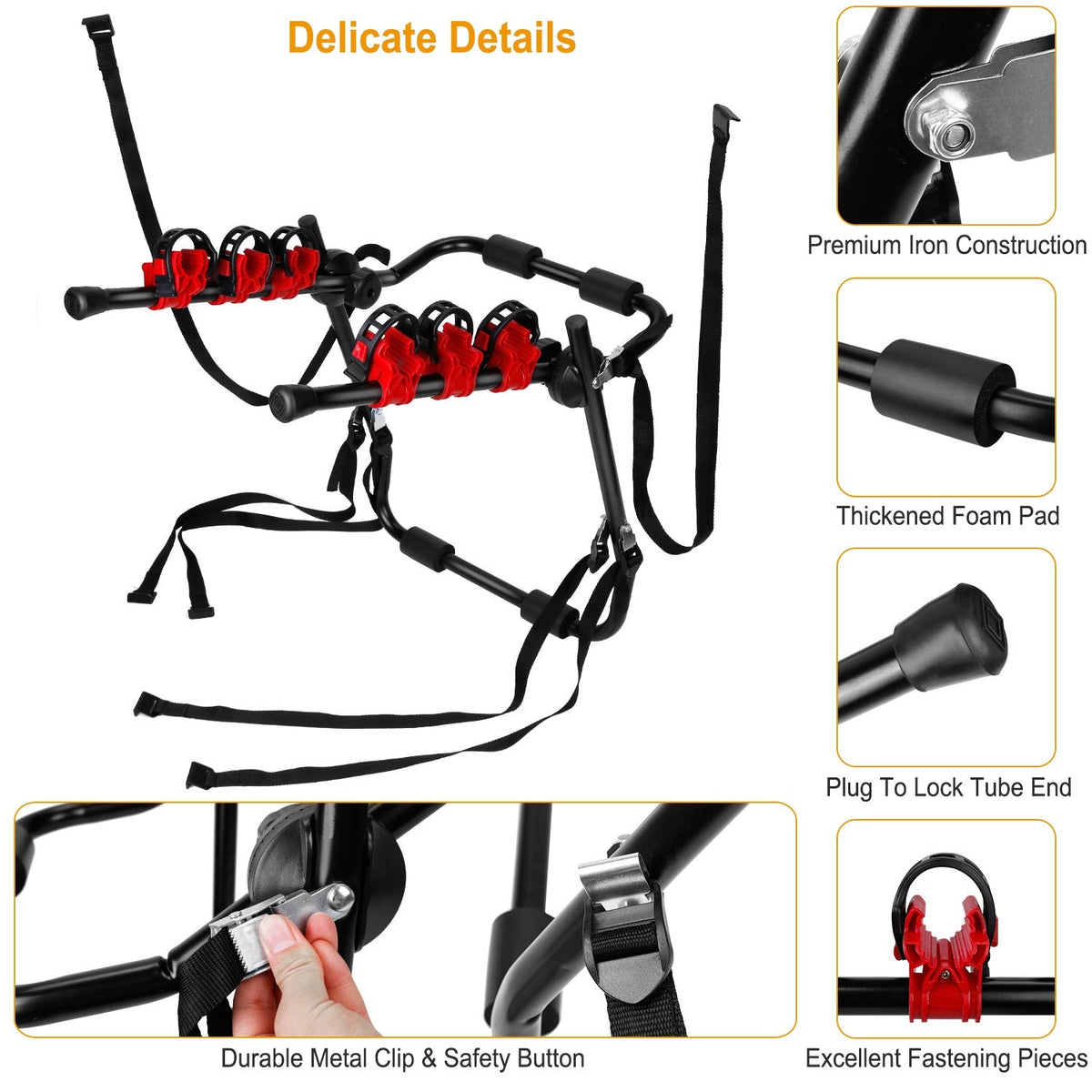 Car Bicycle Stand Rack 132LBS Load Hitch 3-Bike Auto Rear Carrier Mount Fit For Sedans Hatchback Car SUV