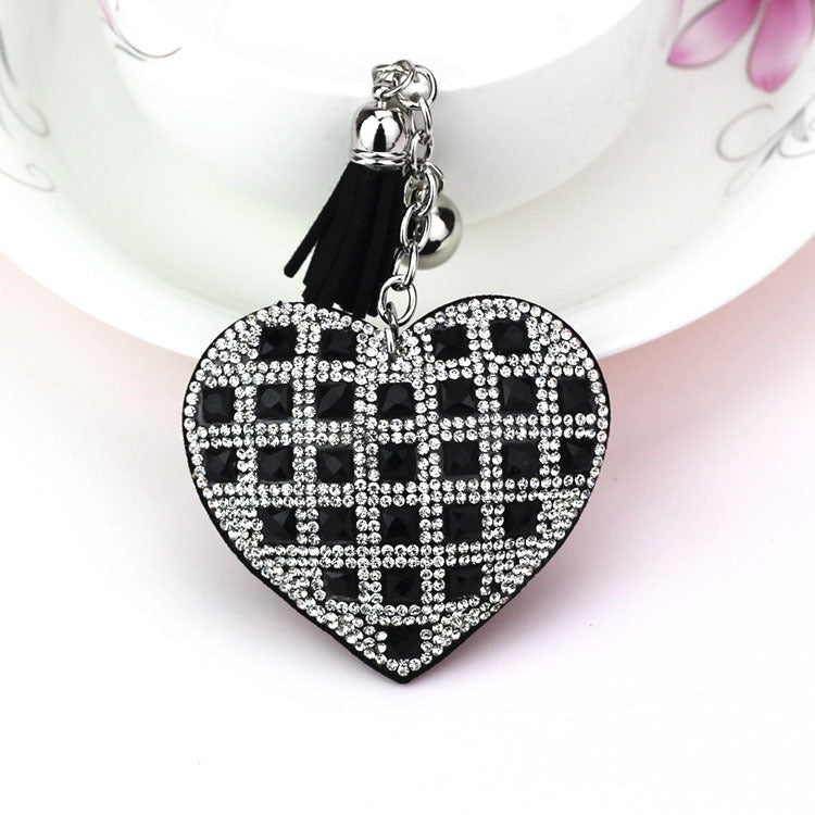 LuxeCharm Sparkling Gold Rhinestone Heart Keychain | Champagne Crystal Studded Heart Bag Charm with Tassel and Bell – European Style Personalized Gift