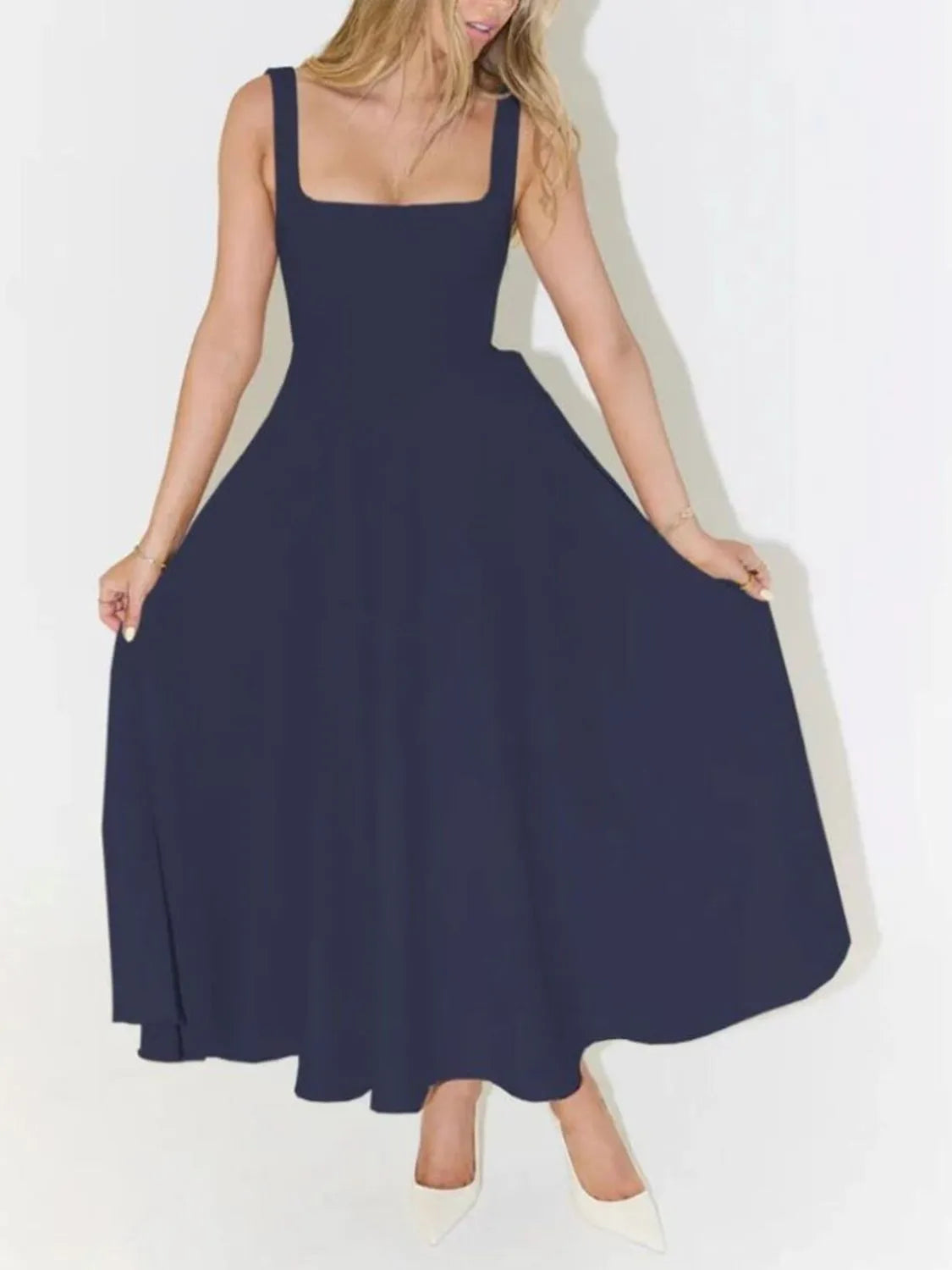 Square Neck Sleeveless Midi Dress