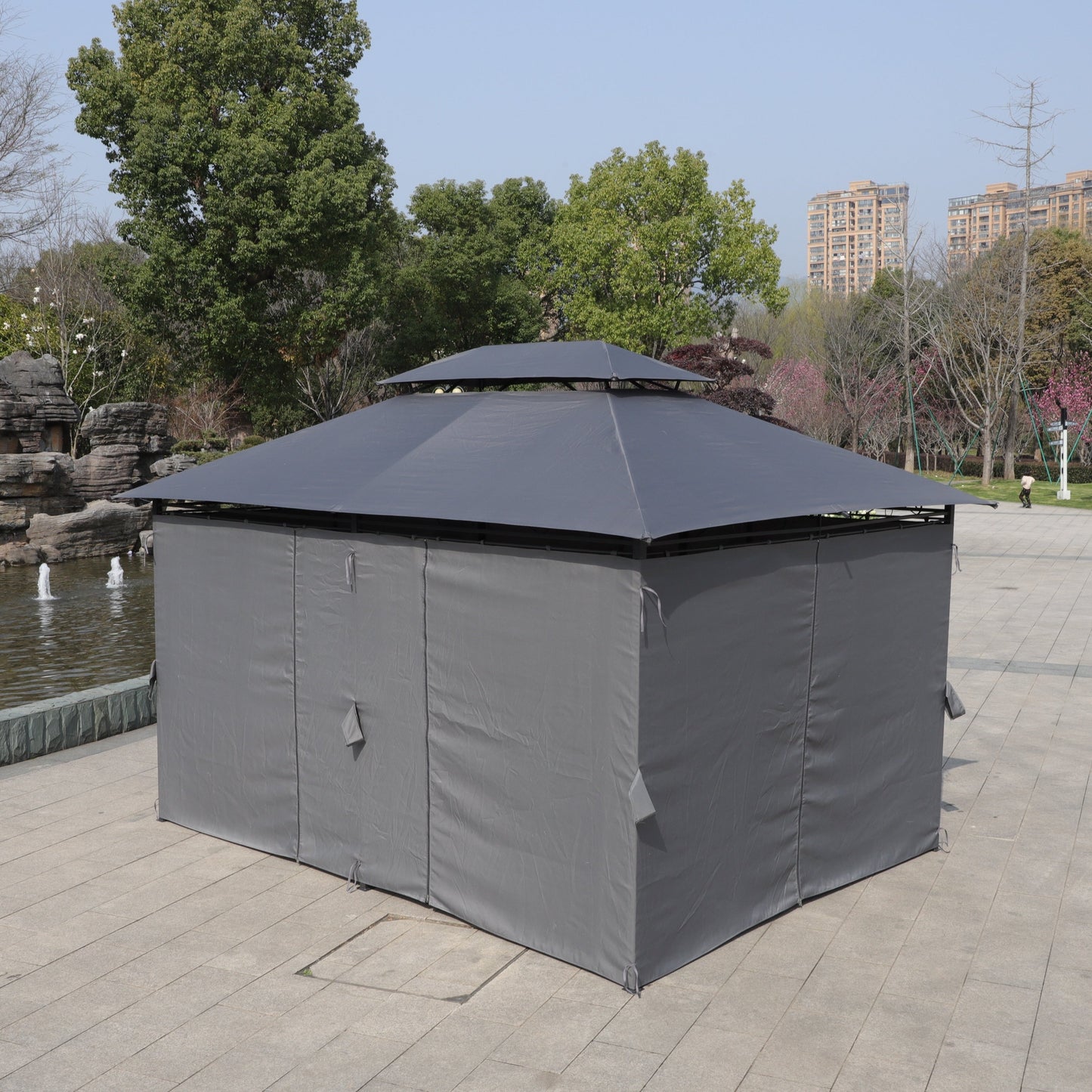 13x10 Ft Outdoor Patio Gazebo Canopy Tent with Ventilated Double Roof and Side Wall