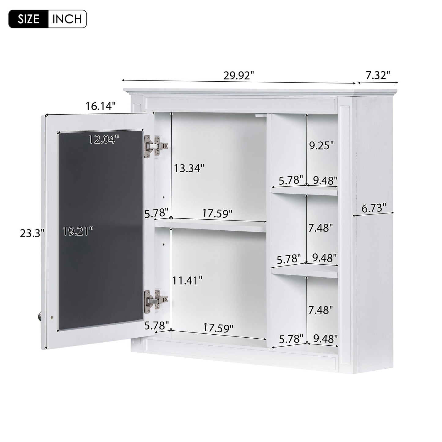 Wall Mounted Medicine Cabinet With Mirror and 3 Open Shelves