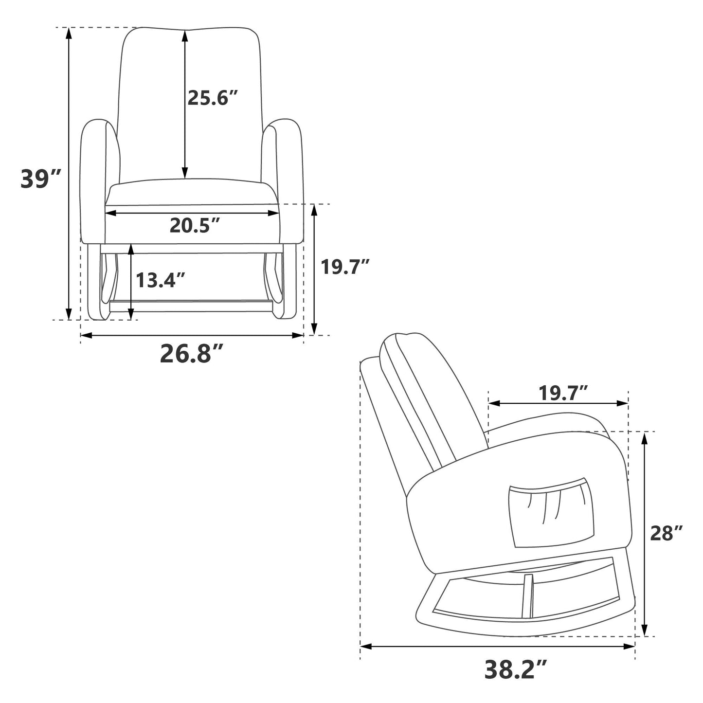 Modern Accent Rocker Armchair With Side Pocket, Upholstered High Back