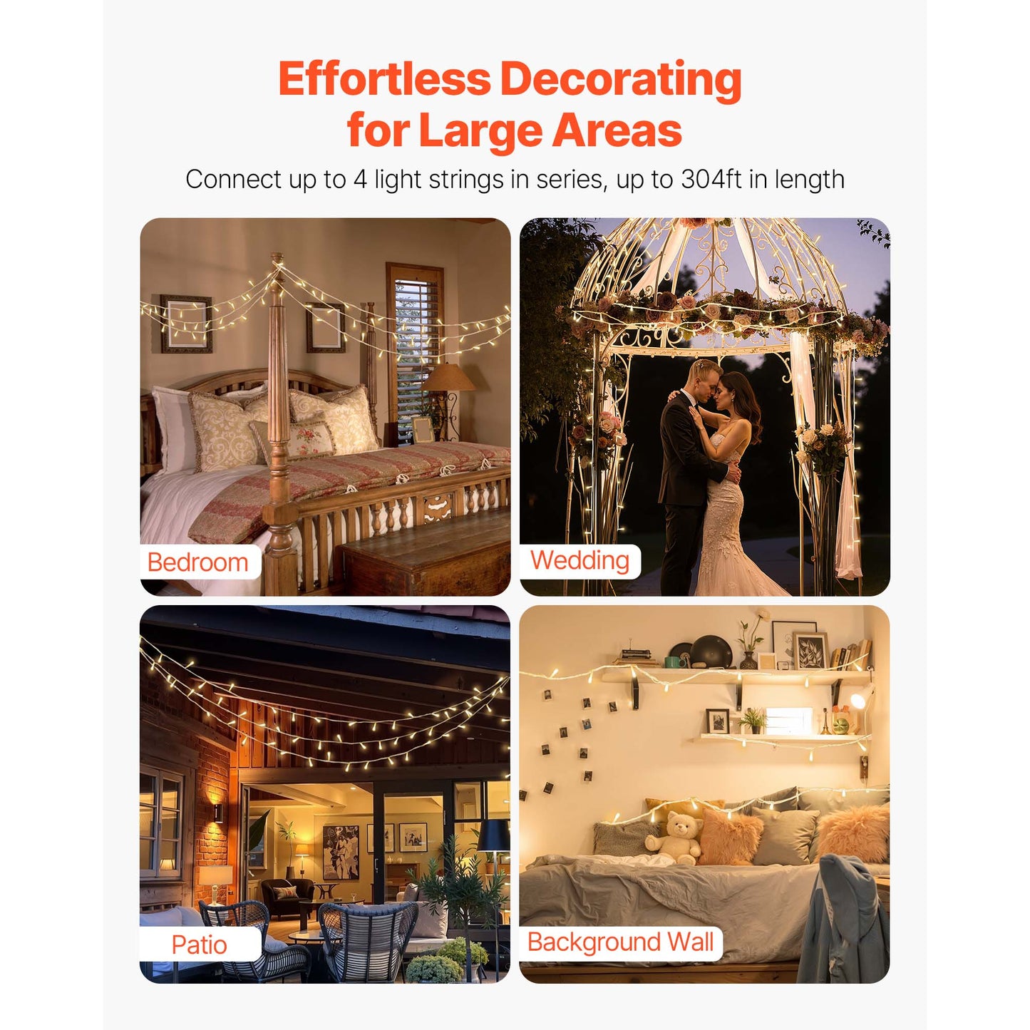 LED Christmas String Lights, 200 LED, 76 Ft Connectable Warm