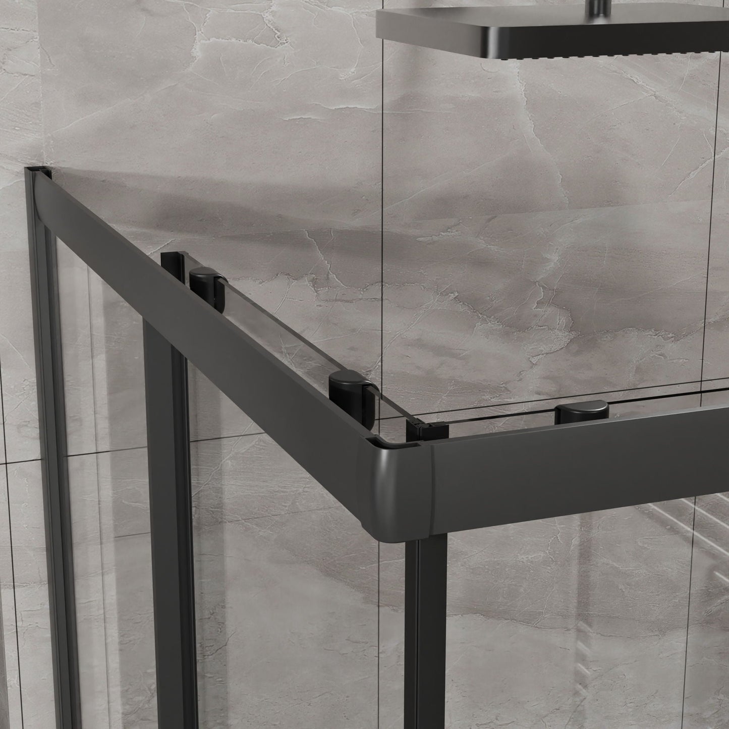 Corner Shower Enclosure, Sliding Door - Matte Black