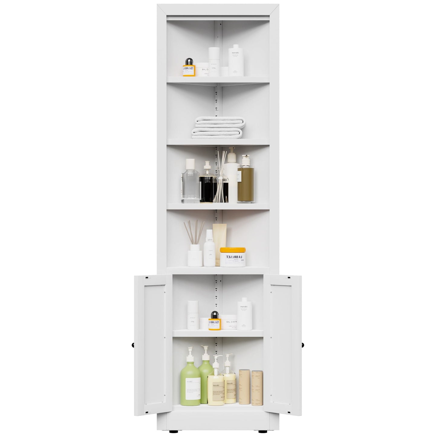 Tall Corner Storage Cabinet With 2 Doors, 5-Tier With Adjustable Shelves, Freestanding - White