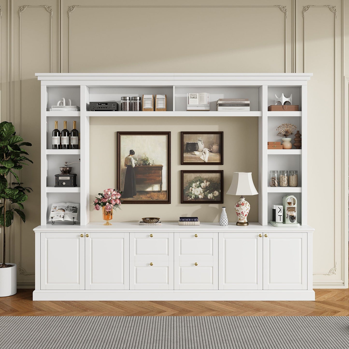 TV Stand With Bookcase, Storage Cabinet With 3 Adjustable Shelves, Living Room Entertainment Center - White