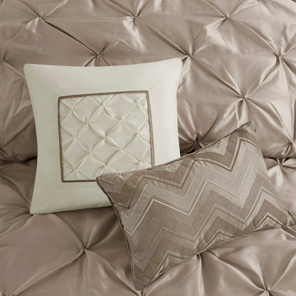 7 Piece Tufted Comforter Set Taupe Queen