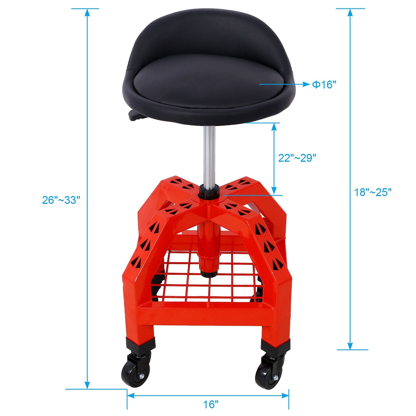 Pneumatic 360 Degree Swivel Stool, Mechanics Rolling Creeper Seat, Heavy Duty Rolling Mechanics Stool, Shop Stool With Casters