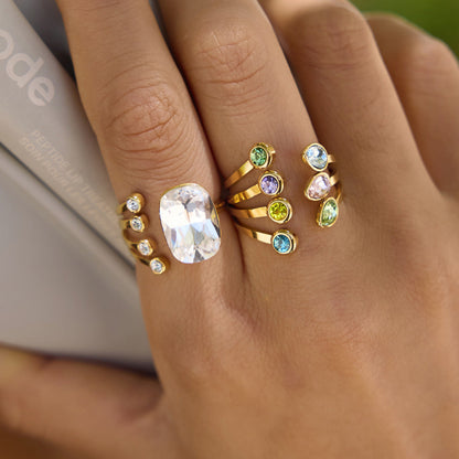Color Zircon Open Ring Collection